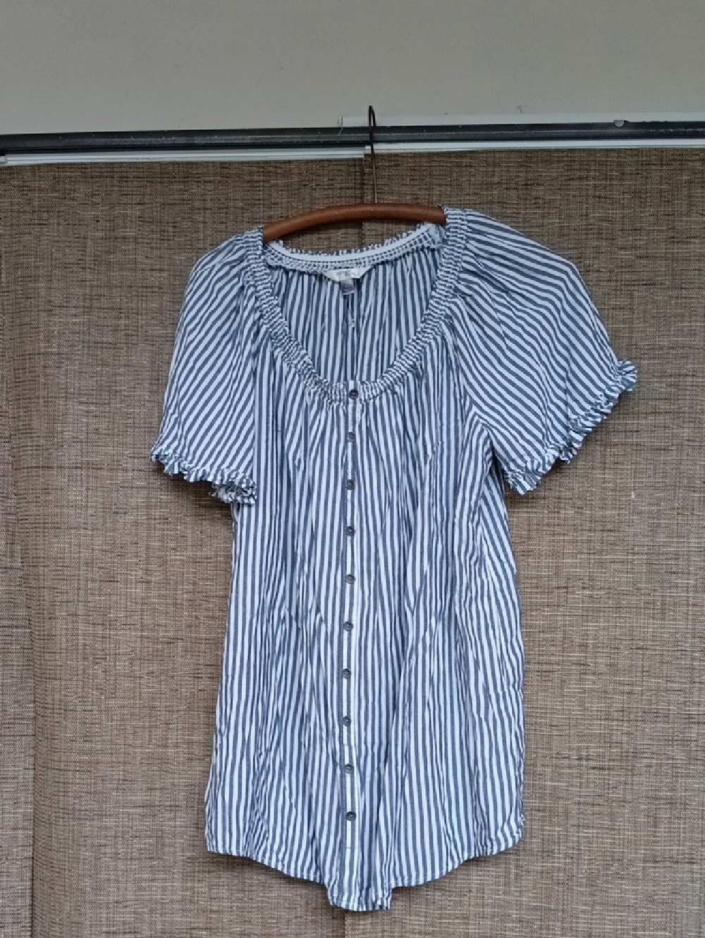 Terra Sky Peasant Blouse Grey And White Stripe
